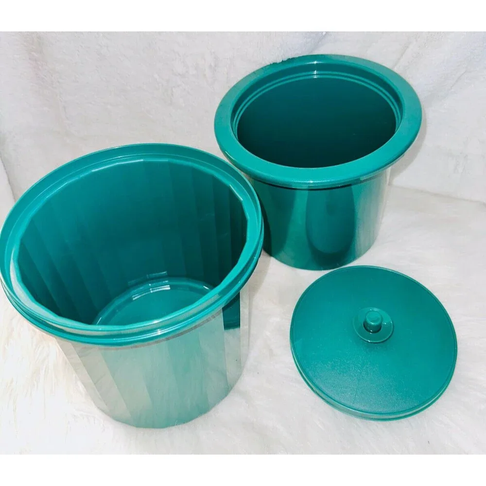 Vintage Tupperware Insulated Ice Bucket Push Button Lid #1683-3 Dark Green